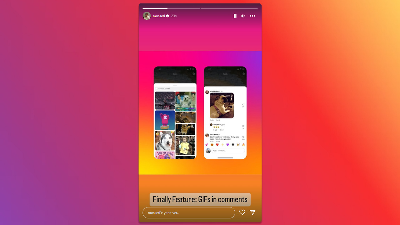 Instagram yorumlarda GIF özelliği