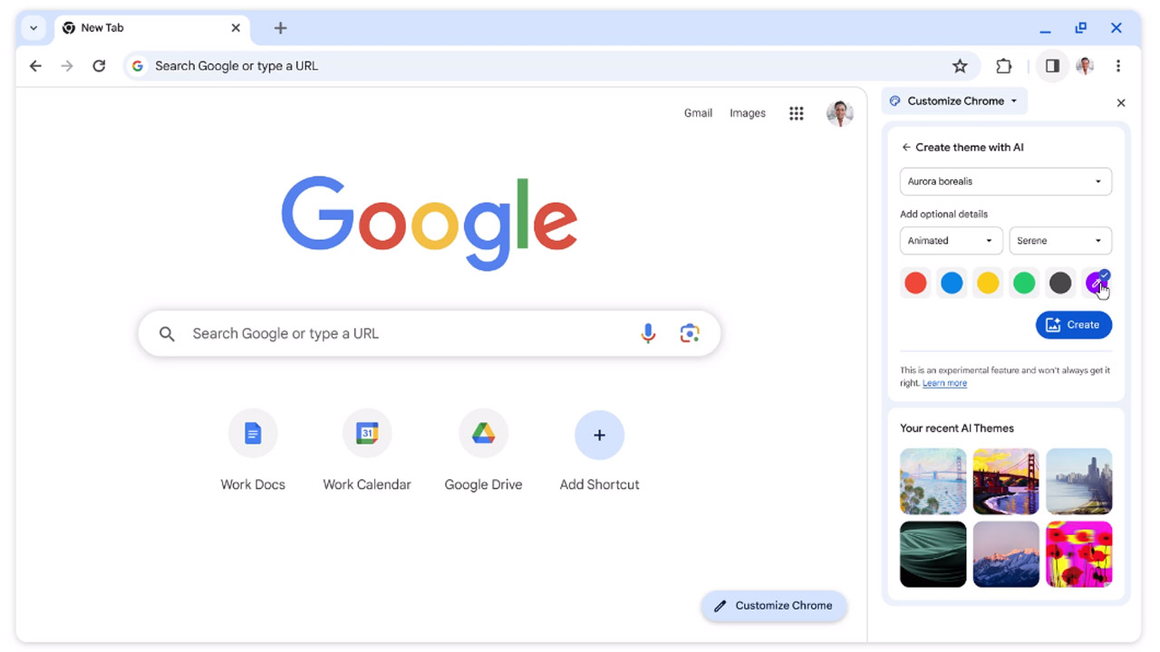 Google Chrome yapay zeka tema oluşturma özelliği