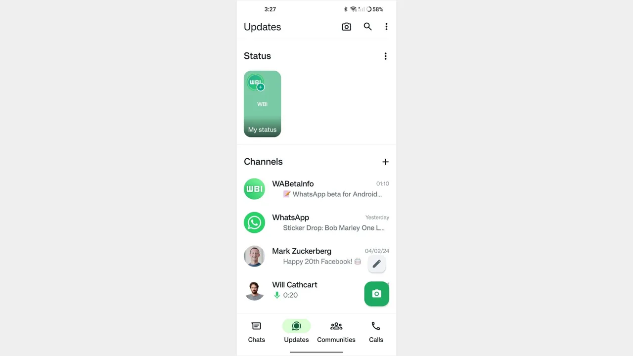 WhatsApp yeni Durum tasarımı