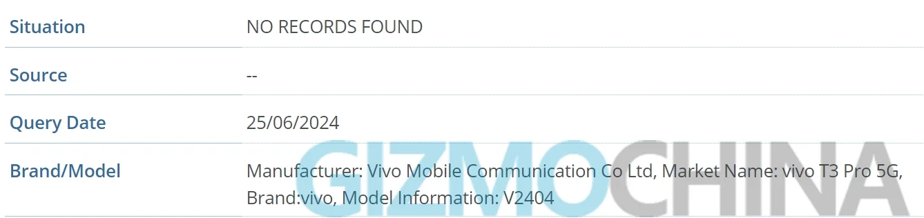 Vivo T3 Pro 5G IMEI veritabanı