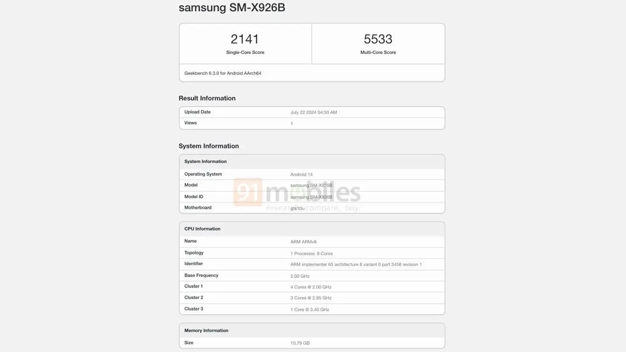 Samsung Galaxy Tab S10 Ultra özellikleri Geekbench