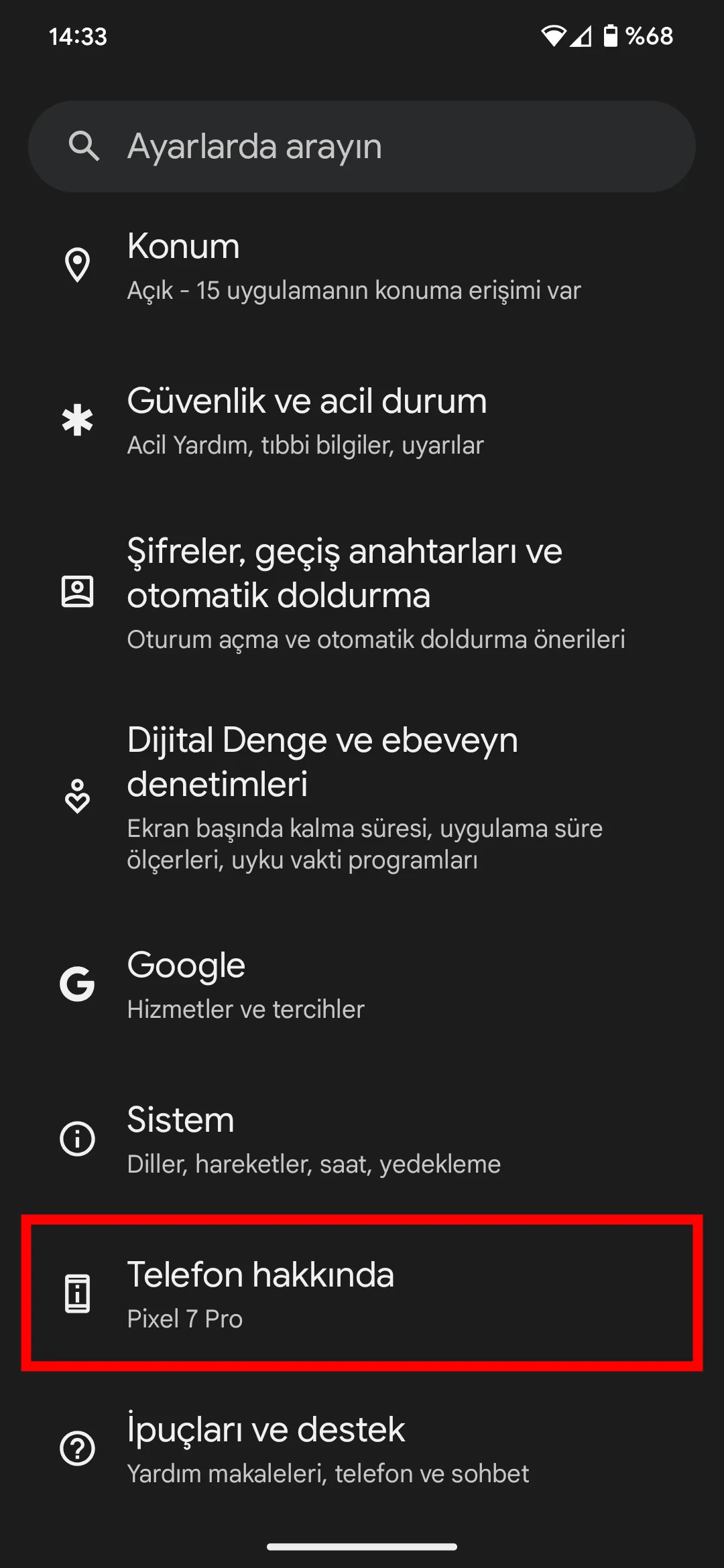 Android Ayarları - Telefon Hakkında