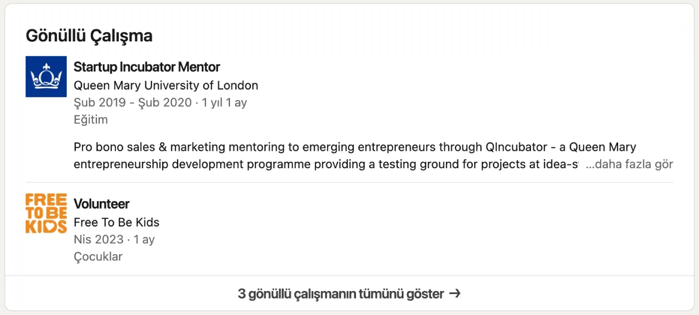 LinkedIn Gönüllülük