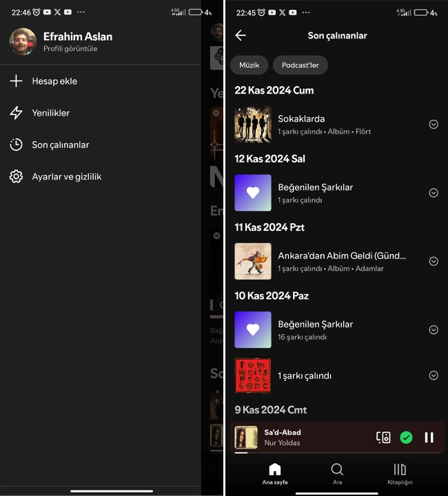 Spotify Son Çalınanlar