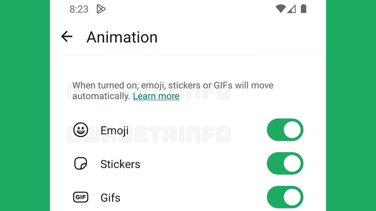 WhatsApp animasyonları devre dışı bırakma seçeneği
