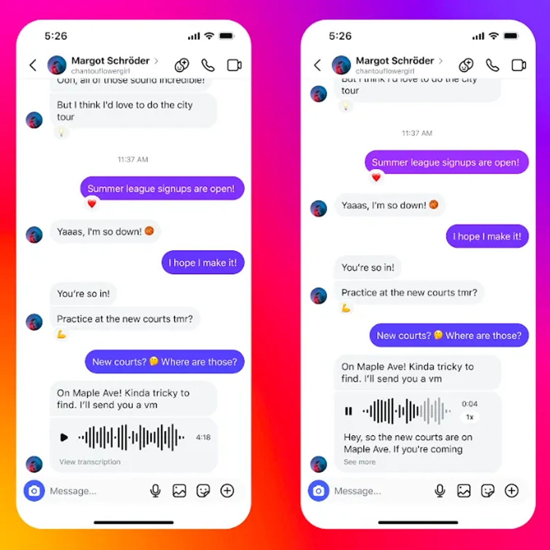 Instagram DM sesli mesajlar için transkript özelliği
