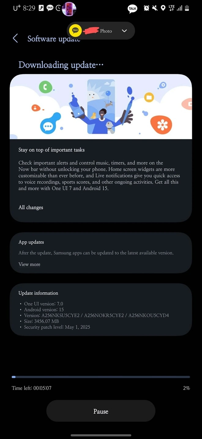 Samsung Galaxy A25 Android 15 tabanlı One UI 7