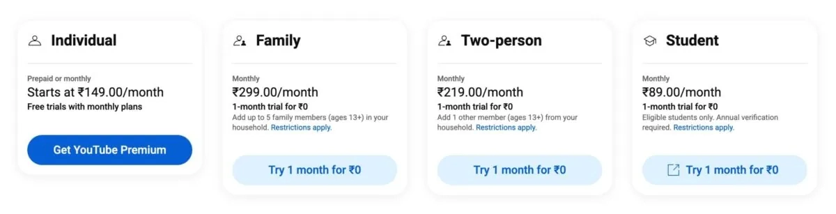 YouTube Premium iki kişilik plan