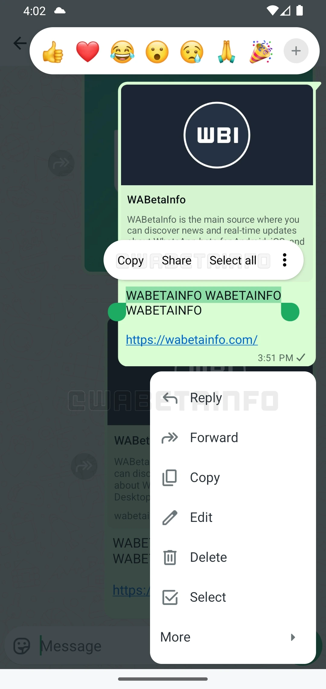 WhatsApp mesajlarının belirli kısımlarını kopyalama özelliği