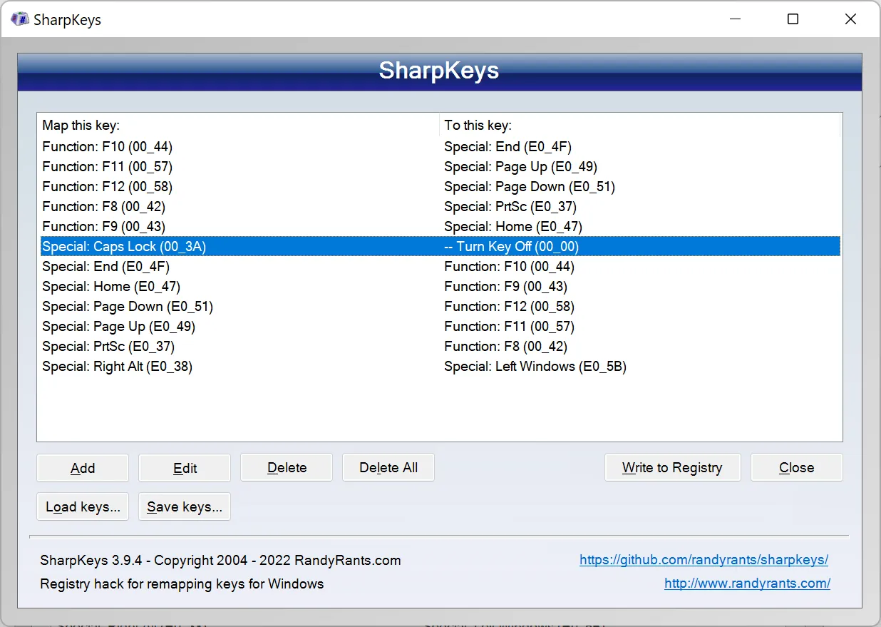 SharpKeys ile Caps Lock Tuşu Kapatma
