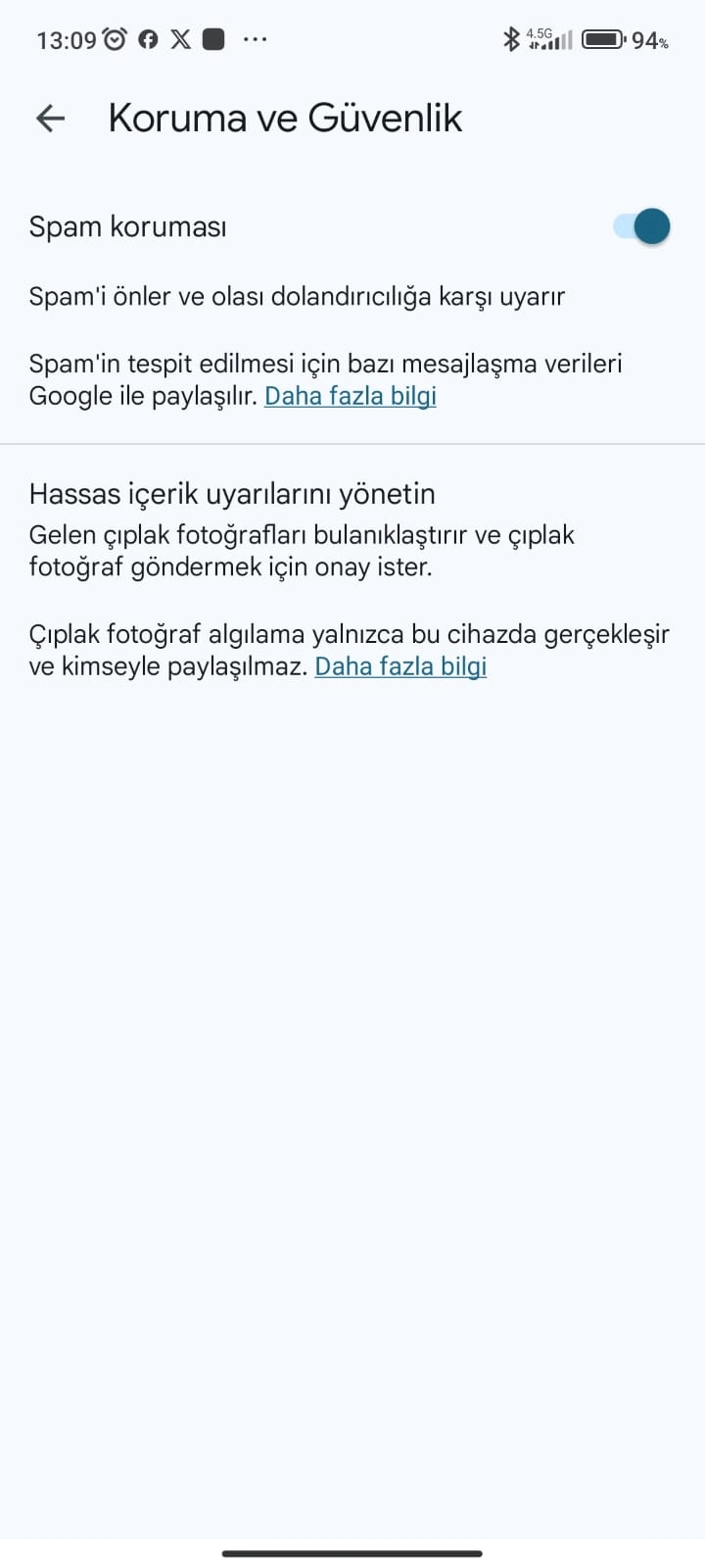 Google Mesajlar hassas içerik uyarısı özelliği