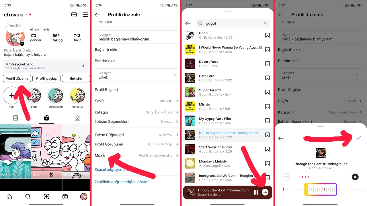 Instagram profile müzik ekleme