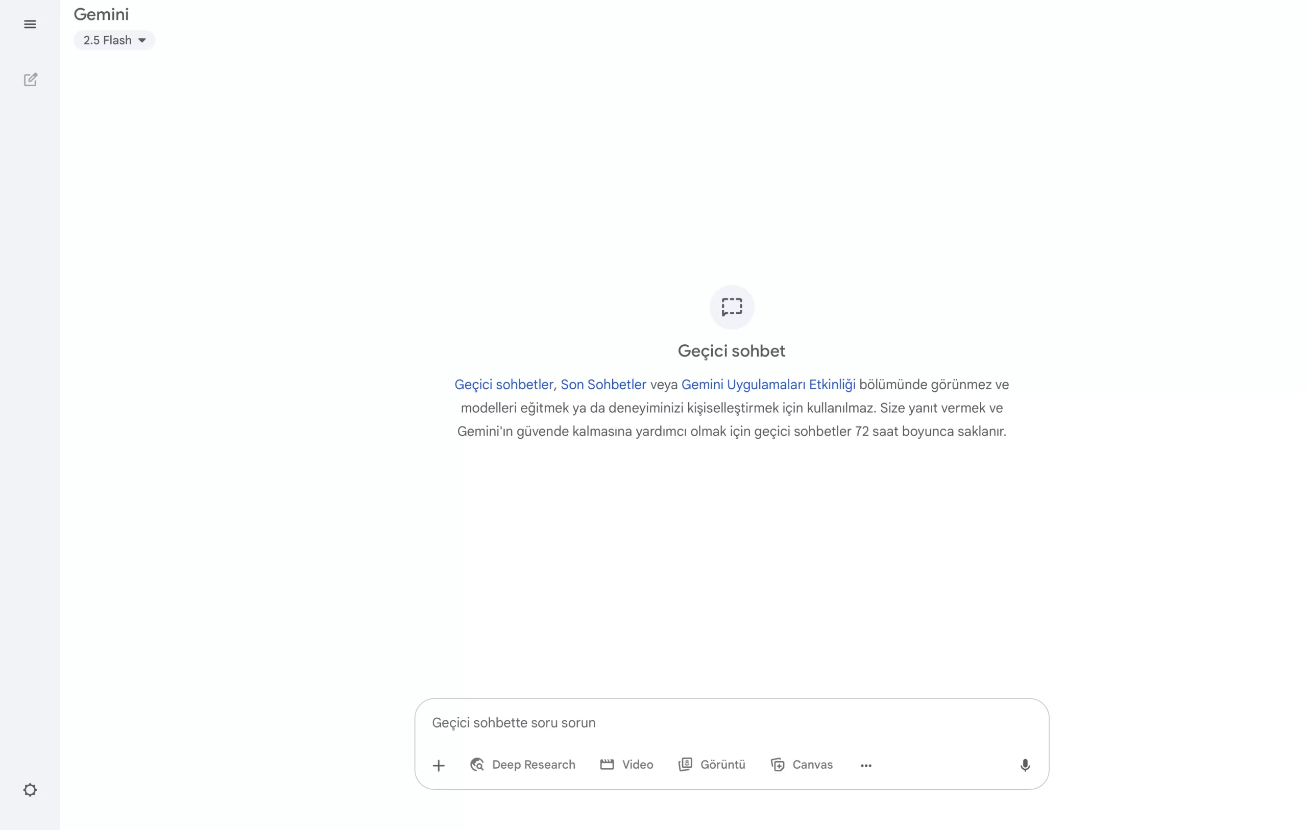 Google Gemini Geçici Sohbet