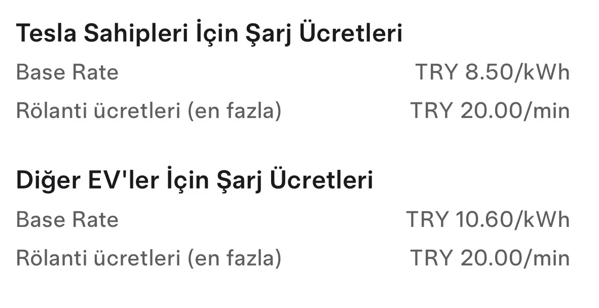 Tesla Supercharger 8 Ağustos şarj fiyatları