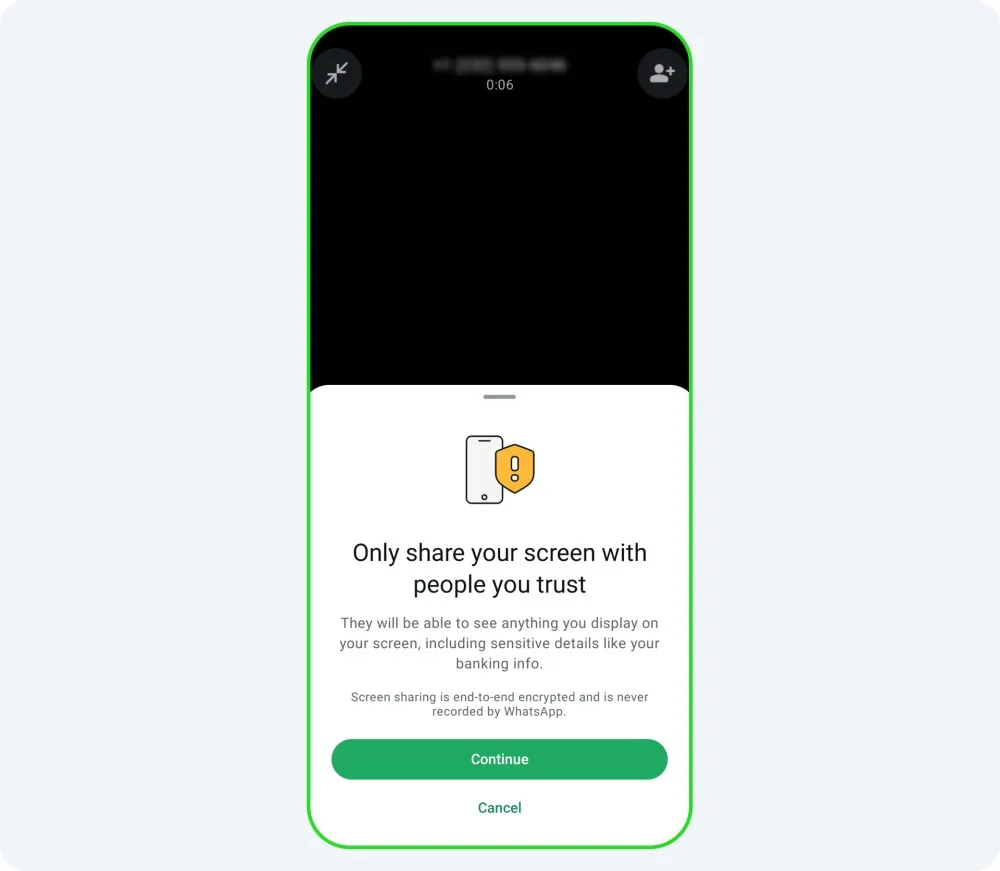 whatsapp dolandırıcılık tespiti uyarı ekranı