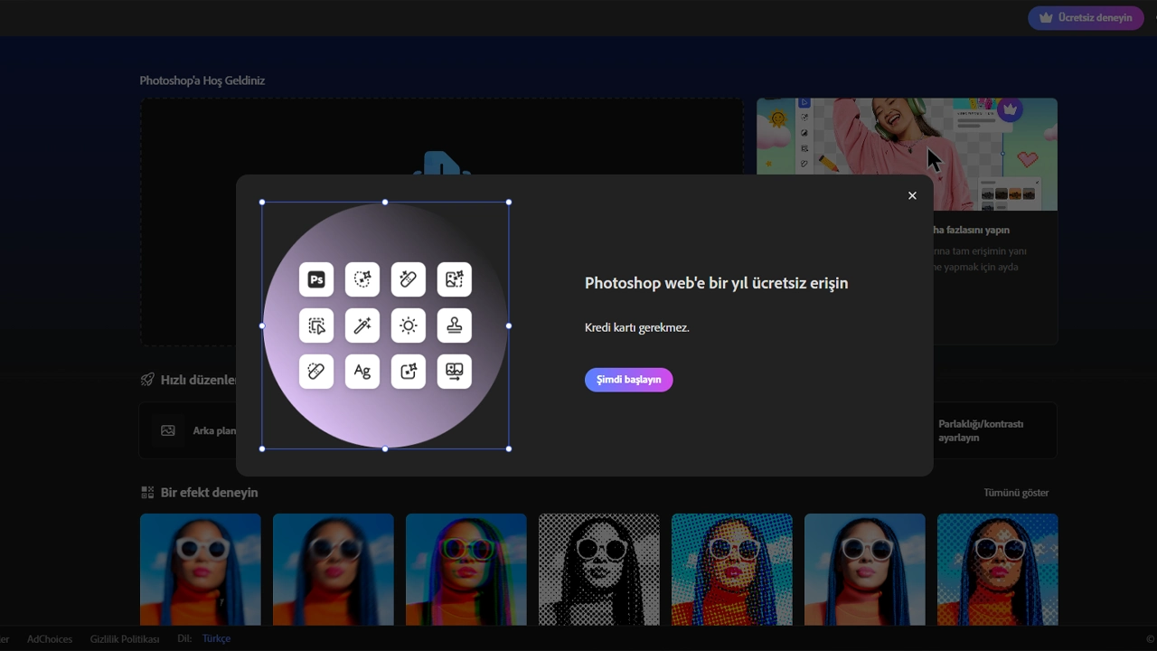 Chrome'dan 1 yıl ücretsiz Photoshop Web aboneliği fırsatı