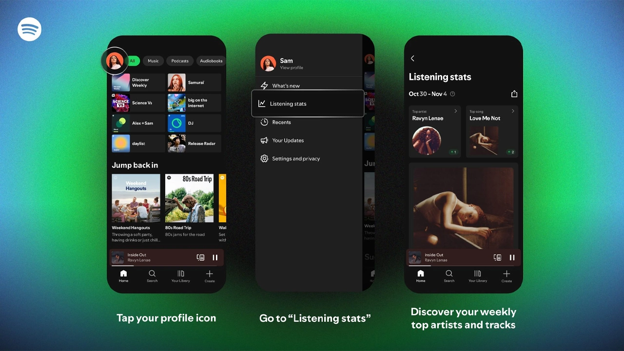 Spotify haftalık en çok dinlediğiniz şarkı ve sanatçıları listeliyor