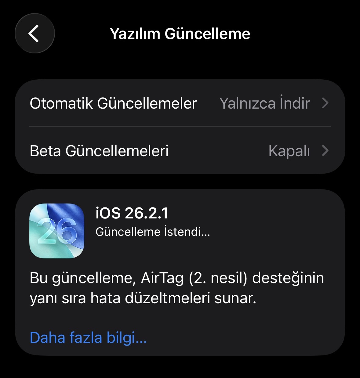 iOS 26.2.1 güncellemesi iPhone