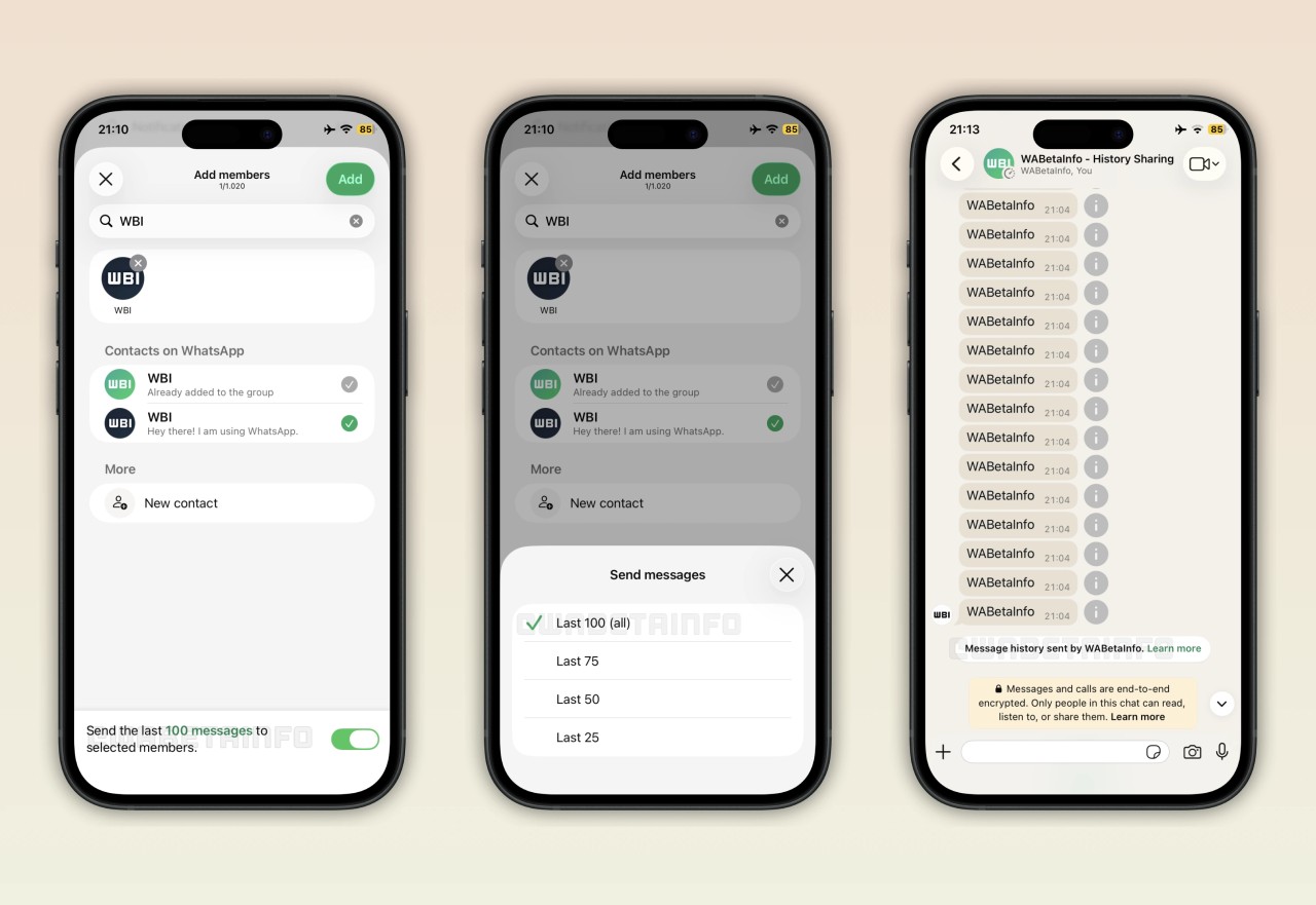 WhatsApp gruplarında sohbet geçmişi paylaşma özelliği