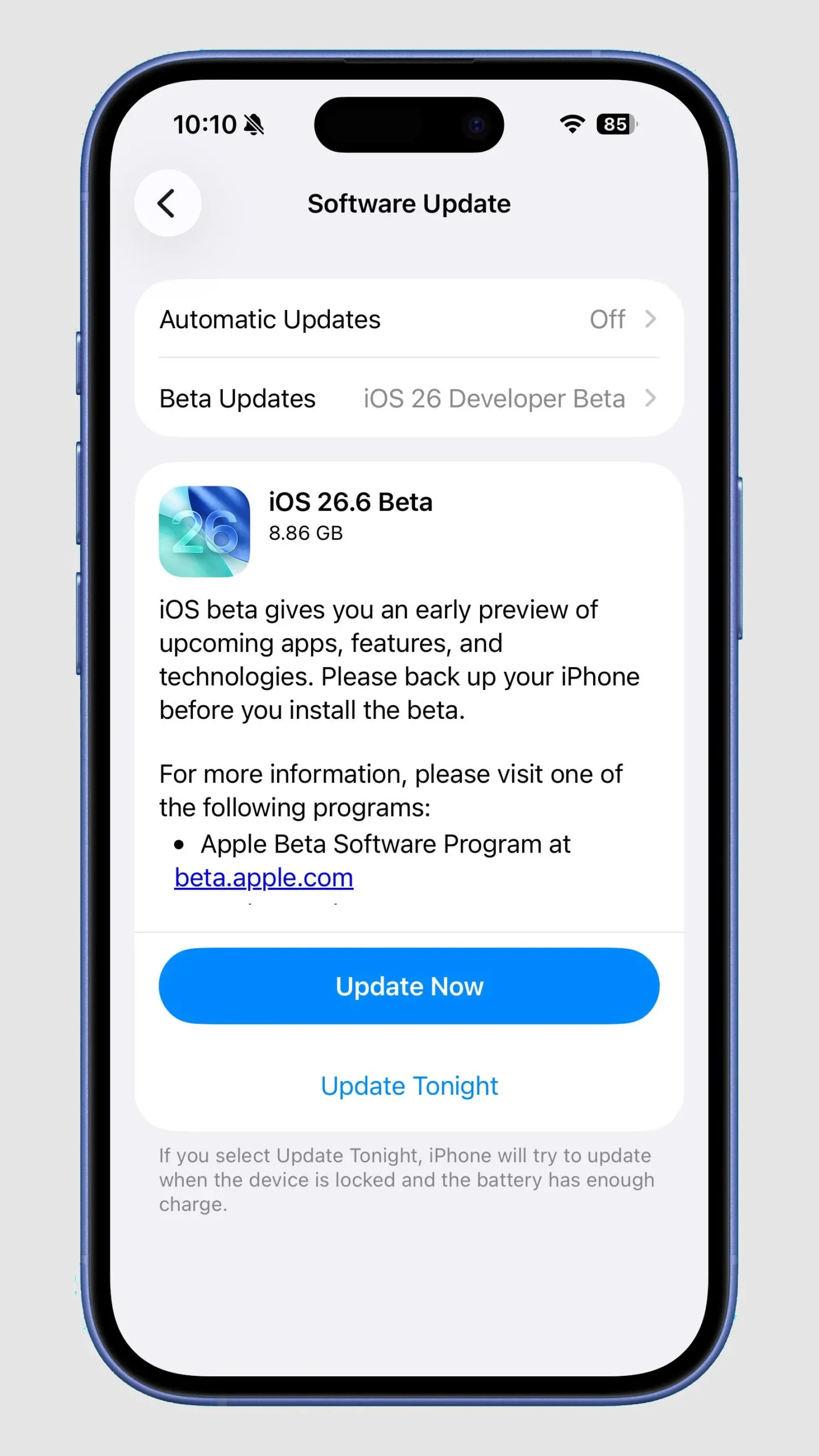 iOS 26.6 Beta 1 güncellemesi