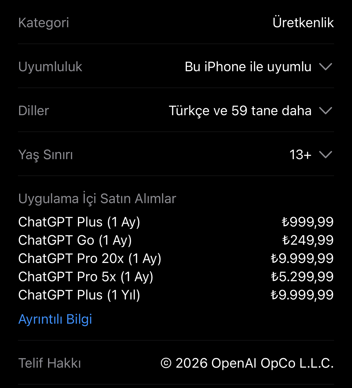 ChatGPT Türkiye fiyatı