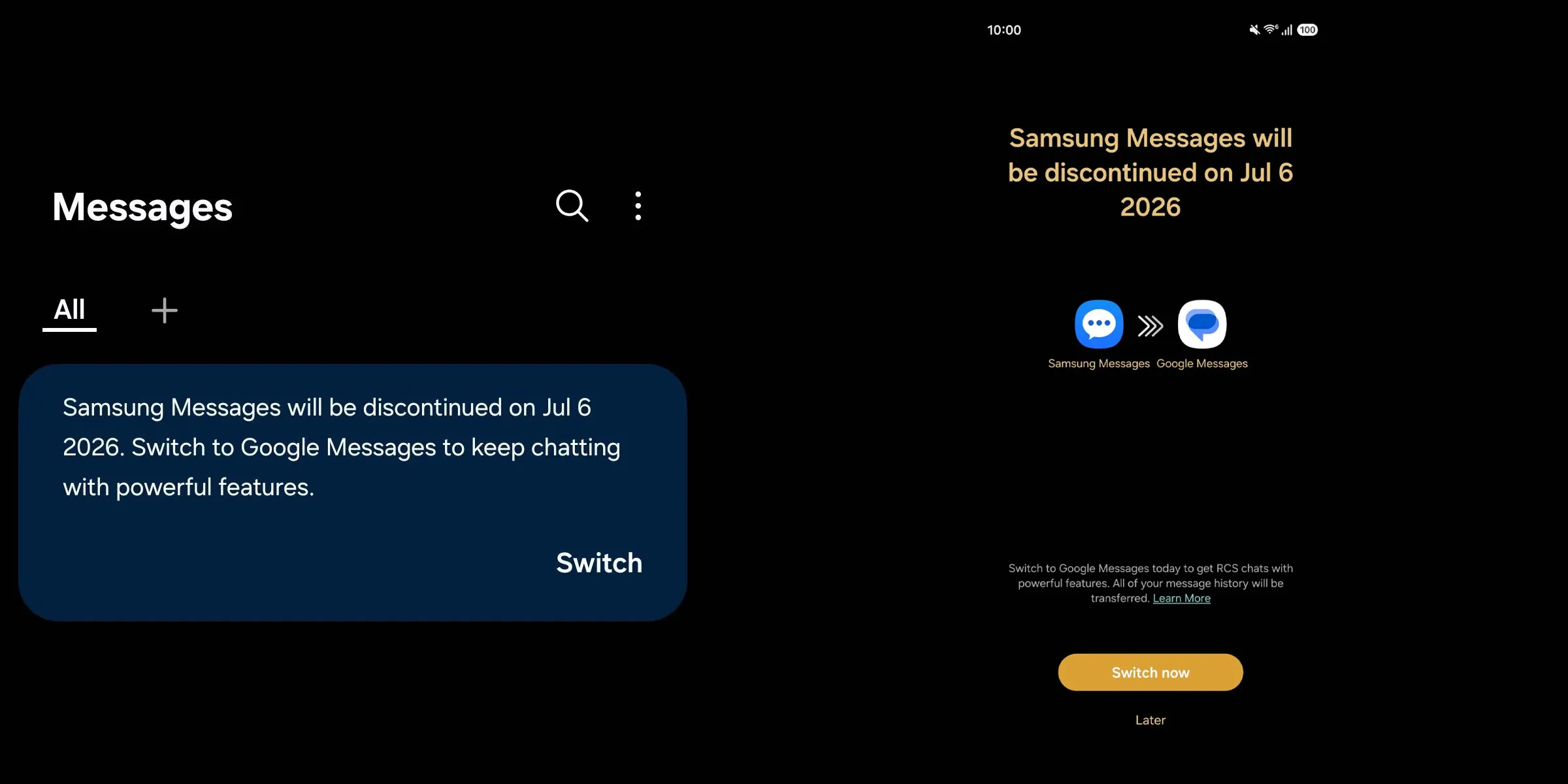 samsung mesajlar kapanma bildirimi