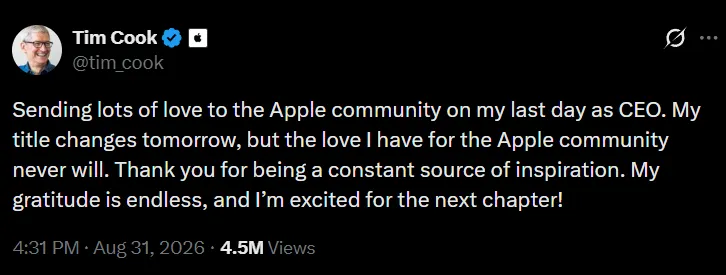 Tim Cook X paylaşımı