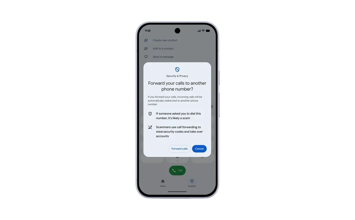 Android'de çağrı yönlendirme kodu tuşlandığında açılan dolandırıcılık uyarısı