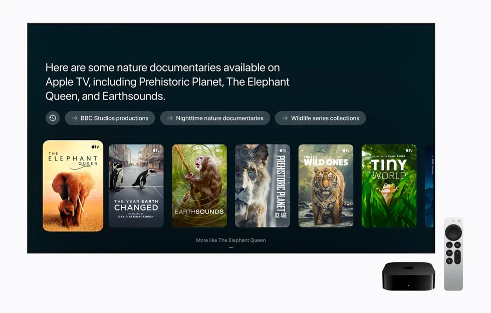 Apple TV 4K Siri AI içerik arama ekranı