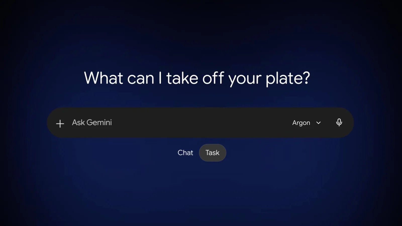 Gemini uygulamasında model seçicide Argon ve sohbet ile görev geçiş düğmesi