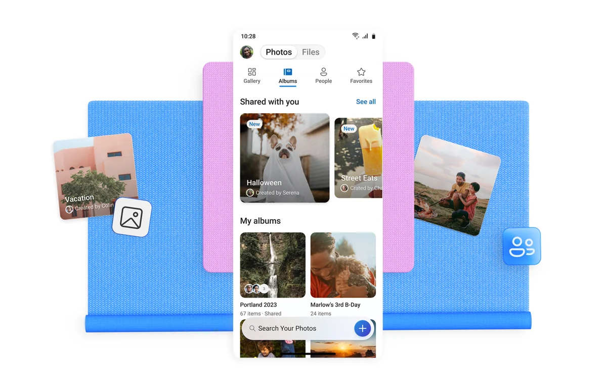 OneDrive mobil uygulamasının albümler ekranı