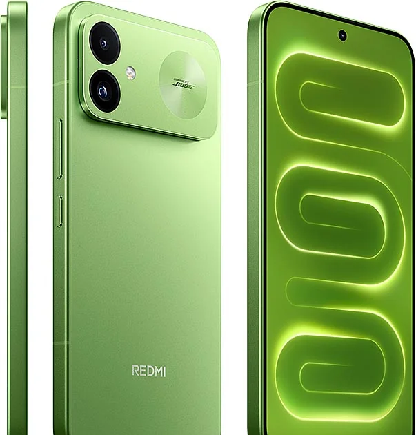 Yeşil Redmi K100'ün ön, arka ve yan görünümü