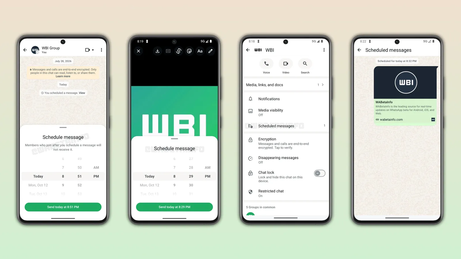 Android için WhatsApp Beta'da mesaj zamanlama ekranı